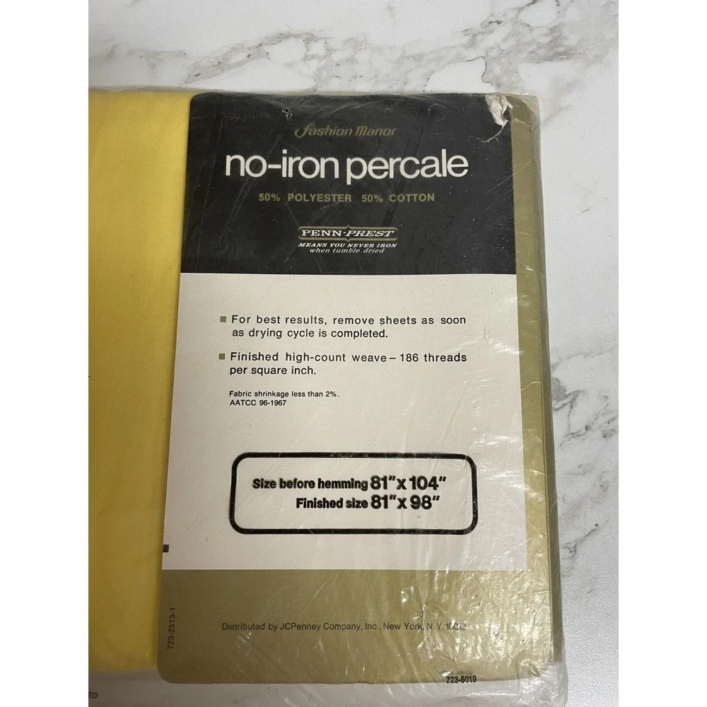 Vintage JC Penney Fashion Manor Double Bed Yellow Flat Sheet‎ New in Package